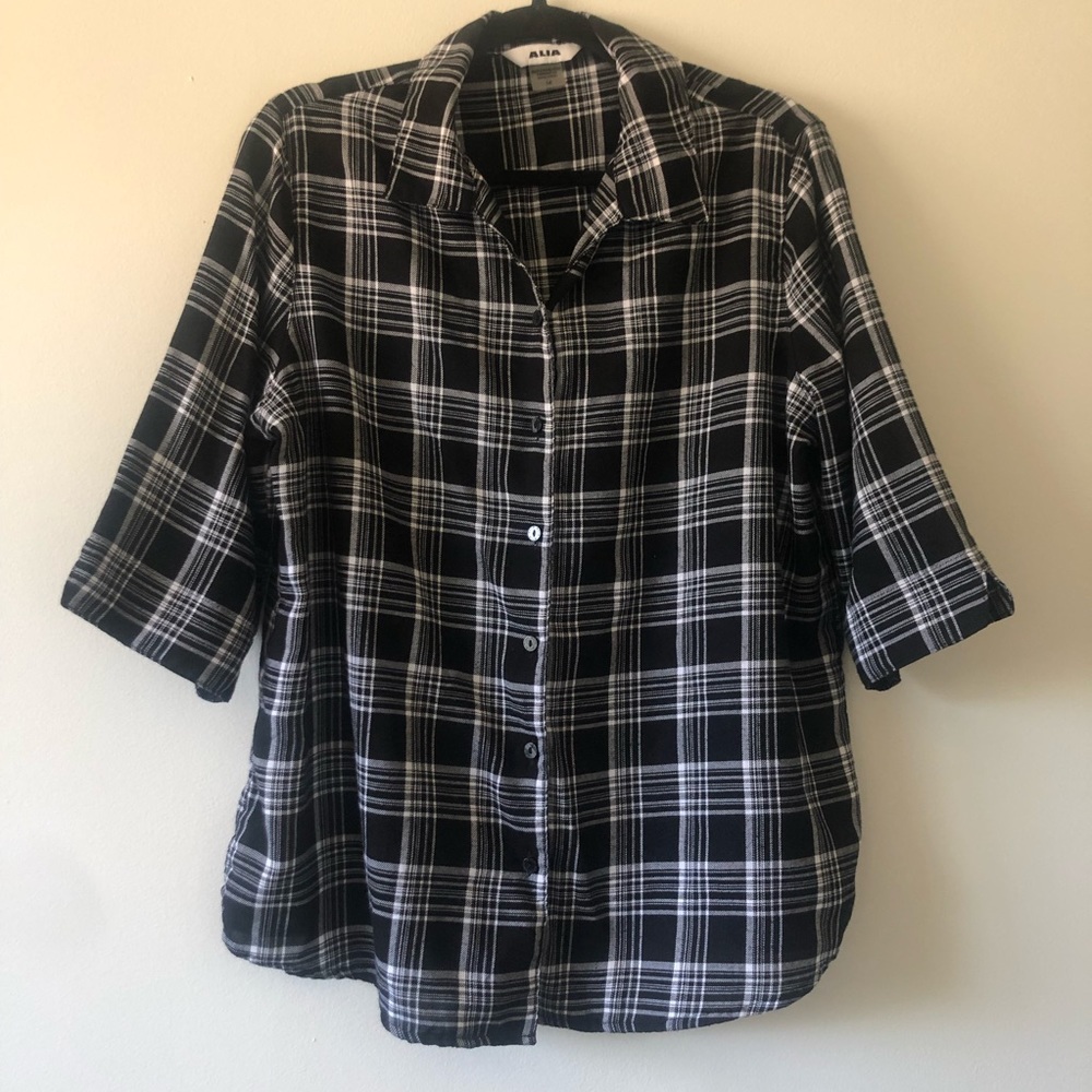 Alia Button Up Plaid 3/4 Sleeve Length Shirt 14